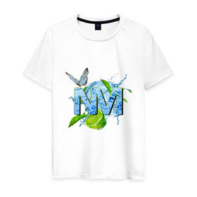 Мужская футболка хлопок с принтом NM в Санкт-Петербурге, 100% хлопок | прямой крой, круглый вырез горловины, длина до линии бедер, слегка спущенное плечо. | Тематика изображения на принте: бабочка
