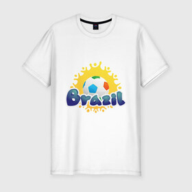 Мужская футболка премиум с принтом Brasil 2014 в Санкт-Петербурге, 92% хлопок, 8% лайкра | приталенный силуэт, круглый вырез ворота, длина до линии бедра, короткий рукав | бразилия