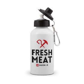 Бутылка спортивная с принтом Fresh meat в Санкт-Петербурге, металл | емкость — 500 мл, в комплекте две пластиковые крышки и карабин для крепления | dota | fresh | meat | pudge | дота | мясо | пудж | свежее
