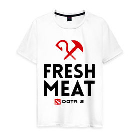 Мужская футболка хлопок с принтом Fresh meat в Санкт-Петербурге, 100% хлопок | прямой крой, круглый вырез горловины, длина до линии бедер, слегка спущенное плечо. | Тематика изображения на принте: dota | fresh | meat | pudge | дота | мясо | пудж | свежее