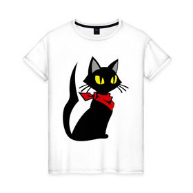 Женская футболка хлопок с принтом Котик в Санкт-Петербурге, 100% хлопок | прямой крой, круглый вырез горловины, длина до линии бедер, слегка спущенное плечо | кот | платок | повязка | шейный | шея