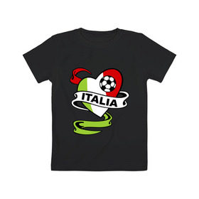 Детская футболка хлопок с принтом Сборная Италии по футболу в Санкт-Петербурге, 100% хлопок | круглый вырез горловины, полуприлегающий силуэт, длина до линии бедер | football | italia | team | италия | сборная | флаг италии | футбол | футбольный мяч