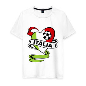 Мужская футболка хлопок с принтом Сборная Италии по футболу в Санкт-Петербурге, 100% хлопок | прямой крой, круглый вырез горловины, длина до линии бедер, слегка спущенное плечо. | football | italia | team | италия | сборная | флаг италии | футбол | футбольный мяч