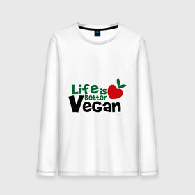 Мужской лонгслив хлопок с принтом Vegan life is better в Санкт-Петербурге, 100% хлопок |  | Тематика изображения на принте: 