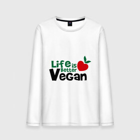 Мужской лонгслив хлопок с принтом Vegan life is better в Санкт-Петербурге, 100% хлопок |  | 