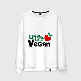 Мужской свитшот хлопок с принтом Vegan life is better в Санкт-Петербурге, 100% хлопок |  | Тематика изображения на принте: 