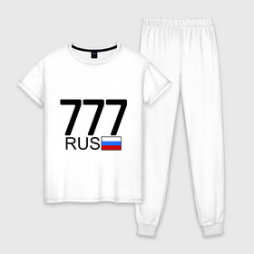 Женская пижама хлопок с принтом Москва - 777 в Санкт-Петербурге, 100% хлопок | брюки и футболка прямого кроя, без карманов, на брюках мягкая резинка на поясе и по низу штанин | 777 | москва | область | регион | россия