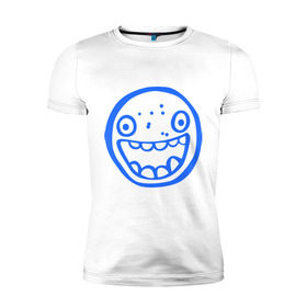 Мужская футболка премиум с принтом Зубастый смайлик в Санкт-Петербурге, 92% хлопок, 8% лайкра | приталенный силуэт, круглый вырез ворота, длина до линии бедра, короткий рукав | зубы | лицо | рожица | смайл | улыбка