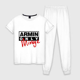 Женская пижама хлопок с принтом Armin only - mirage в Санкт-Петербурге, 100% хлопок | брюки и футболка прямого кроя, без карманов, на брюках мягкая резинка на поясе и по низу штанин | Тематика изображения на принте: addicted | buuren | mirage | van | аrmin