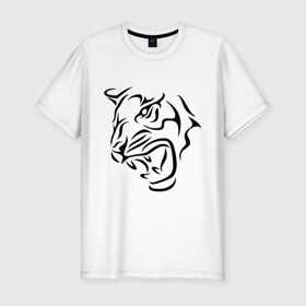 Мужская футболка премиум с принтом Тату голова тигра в Санкт-Петербурге, 92% хлопок, 8% лайкра | приталенный силуэт, круглый вырез ворота, длина до линии бедра, короткий рукав | голова | тату | тигр