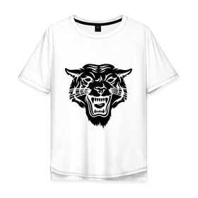 Мужская футболка хлопок Oversize с принтом Свирепый тигр в Санкт-Петербурге, 100% хлопок | свободный крой, круглый ворот, “спинка” длиннее передней части | голова | злой | свирепый | тигр