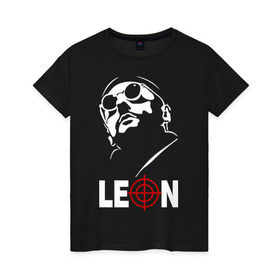 Женская футболка хлопок с принтом Leon в Санкт-Петербурге, 100% хлопок | прямой крой, круглый вырез горловины, длина до линии бедер, слегка спущенное плечо | jean | leon | professional | reno | жан | леон | профессионал | рено