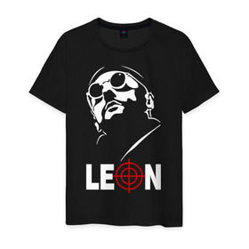 Мужская футболка хлопок с принтом Leon в Санкт-Петербурге, 100% хлопок | прямой крой, круглый вырез горловины, длина до линии бедер, слегка спущенное плечо. | jean | leon | professional | reno | жан | леон | профессионал | рено