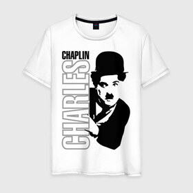Мужская футболка хлопок с принтом Чарльз Чаплин в Санкт-Петербурге, 100% хлопок | прямой крой, круглый вырез горловины, длина до линии бедер, слегка спущенное плечо. | кино | котелок | чаплин | чарли