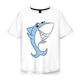 Мужская футболка хлопок Oversize с принтом Акула девочка в Санкт-Петербурге, 100% хлопок | свободный крой, круглый ворот, “спинка” длиннее передней части | Тематика изображения на принте: акула | девочка | милая | улыбка