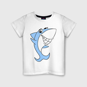 Детская футболка хлопок с принтом Акула девочка в Санкт-Петербурге, 100% хлопок | круглый вырез горловины, полуприлегающий силуэт, длина до линии бедер | Тематика изображения на принте: акула | девочка | милая | улыбка