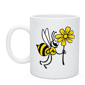 Кружка с принтом Пчела с цветочком в Санкт-Петербурге, керамика | объем — 330 мл, диаметр — 80 мм. Принт наносится на бока кружки, можно сделать два разных изображения | оса | пчела | цветок | шмель