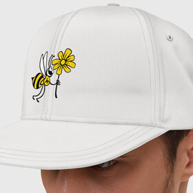Кепка снепбек с прямым козырьком с принтом Пчела с цветочком в Санкт-Петербурге, хлопок 100% |  | оса | пчела | цветок | шмель