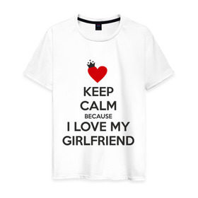 Мужская футболка хлопок с принтом I love my girlfriend в Санкт-Петербурге, 100% хлопок | прямой крой, круглый вырез горловины, длина до линии бедер, слегка спущенное плечо. | 