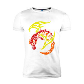 Мужская футболка премиум с принтом Пламенный дракон в Санкт-Петербурге, 92% хлопок, 8% лайкра | приталенный силуэт, круглый вырез ворота, длина до линии бедра, короткий рукав | виверна | дракон | огонь | пламя | тату