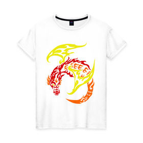 Женская футболка хлопок с принтом Пламенный дракон в Санкт-Петербурге, 100% хлопок | прямой крой, круглый вырез горловины, длина до линии бедер, слегка спущенное плечо | виверна | дракон | огонь | пламя | тату