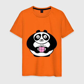 Мужская футболка хлопок с принтом Панда с подарком в Санкт-Петербурге, 100% хлопок | прямой крой, круглый вырез горловины, длина до линии бедер, слегка спущенное плечо. | Тематика изображения на принте: 