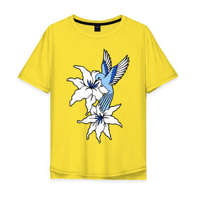 Мужская футболка хлопок Oversize с принтом Колибри в Санкт-Петербурге, 100% хлопок | свободный крой, круглый ворот, “спинка” длиннее передней части | колибри | лилия | прица | цветы