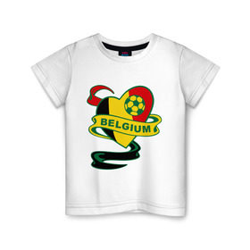 Детская футболка хлопок с принтом Сборная Бельгии по Футболу в Санкт-Петербурге, 100% хлопок | круглый вырез горловины, полуприлегающий силуэт, длина до линии бедер | Тематика изображения на принте: belgium | бельгия | мяч | сборная | флаг бельгии | футбол