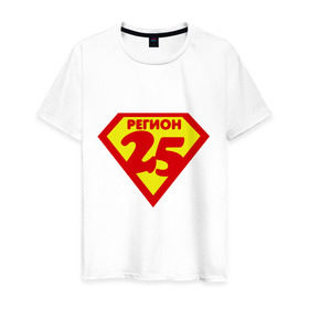 Мужская футболка хлопок с принтом 25 регион в Санкт-Петербурге, 100% хлопок | прямой крой, круглый вырез горловины, длина до линии бедер, слегка спущенное плечо. | 25 | владивосток | владик | приморский