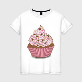 Женская футболка хлопок с принтом Кекс со звездочками в Санкт-Петербурге, 100% хлопок | прямой крой, круглый вырез горловины, длина до линии бедер, слегка спущенное плечо | выпечка | для девушек | еда | кекс | кексик | маффин | рисунок