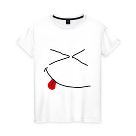 Женская футболка хлопок с принтом Смайл ржунемогу в Санкт-Петербурге, 100% хлопок | прямой крой, круглый вырез горловины, длина до линии бедер, слегка спущенное плечо | smile | смайл | смайлик | улыбка | улыбочка | язык
