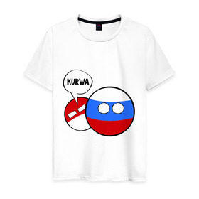 Мужская футболка хлопок с принтом Курва в Санкт-Петербурге, 100% хлопок | прямой крой, круглый вырез горловины, длина до линии бедер, слегка спущенное плечо. | country balls | интернет приколы | кантри болс | мемы | польша | россия | страны