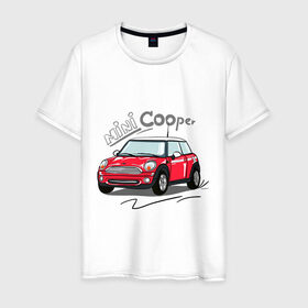 Мужская футболка хлопок с принтом Mini Cooper в Санкт-Петербурге, 100% хлопок | прямой крой, круглый вырез горловины, длина до линии бедер, слегка спущенное плечо. | Тематика изображения на принте: mini cooper | автомобиль | машина | мини купер | миникупер