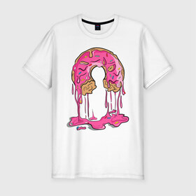 Мужская футболка премиум с принтом Пончик в Санкт-Петербурге, 92% хлопок, 8% лайкра | приталенный силуэт, круглый вырез ворота, длина до линии бедра, короткий рукав | булочка | еда | крем | пончик