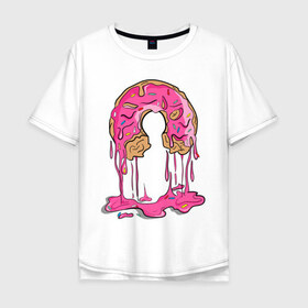 Мужская футболка хлопок Oversize с принтом Пончик в Санкт-Петербурге, 100% хлопок | свободный крой, круглый ворот, “спинка” длиннее передней части | булочка | еда | крем | пончик