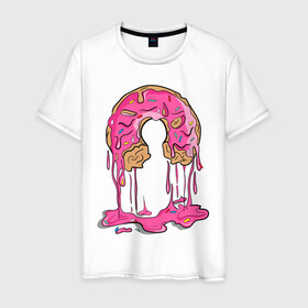 Мужская футболка хлопок с принтом Пончик в Санкт-Петербурге, 100% хлопок | прямой крой, круглый вырез горловины, длина до линии бедер, слегка спущенное плечо. | булочка | еда | крем | пончик