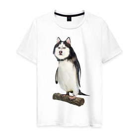Мужская футболка хлопок с принтом Хаскогвин в Санкт-Петербурге, 100% хлопок | прямой крой, круглый вырез горловины, длина до линии бедер, слегка спущенное плечо. | пингвин