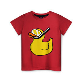Детская футболка хлопок с принтом Утенок пловец в Санкт-Петербурге, 100% хлопок | круглый вырез горловины, полуприлегающий силуэт, длина до линии бедер | акваланг | водолаз | пловец | утенок | утка | утя