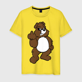 Мужская футболка хлопок с принтом Сердитый мишка в Санкт-Петербурге, 100% хлопок | прямой крой, круглый вырез горловины, длина до линии бедер, слегка спущенное плечо. | Тематика изображения на принте: злой | медведь | мишка | сердитый