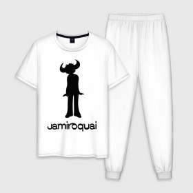 Мужская пижама хлопок с принтом Jamiroquai в Санкт-Петербурге, 100% хлопок | брюки и футболка прямого кроя, без карманов, на брюках мягкая резинка на поясе и по низу штанин
 | funk | jamiroquai | jazz | джаз | джамирокуай | фанк