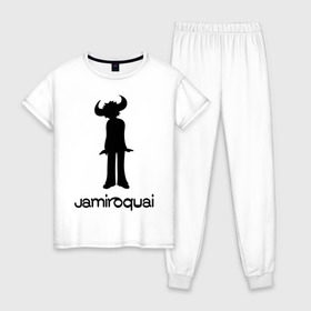 Женская пижама хлопок с принтом Jamiroquai в Санкт-Петербурге, 100% хлопок | брюки и футболка прямого кроя, без карманов, на брюках мягкая резинка на поясе и по низу штанин | funk | jamiroquai | jazz | джаз | джамирокуай | фанк
