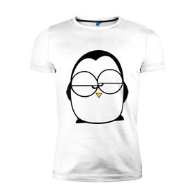 Мужская футболка премиум с принтом Недовольный пингвин в Санкт-Петербурге, 92% хлопок, 8% лайкра | приталенный силуэт, круглый вырез ворота, длина до линии бедра, короткий рукав | Тематика изображения на принте: пингвин