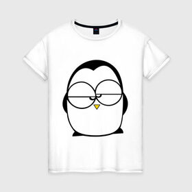Женская футболка хлопок с принтом Недовольный пингвин в Санкт-Петербурге, 100% хлопок | прямой крой, круглый вырез горловины, длина до линии бедер, слегка спущенное плечо | пингвин