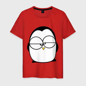 Мужская футболка хлопок с принтом Недовольный пингвин в Санкт-Петербурге, 100% хлопок | прямой крой, круглый вырез горловины, длина до линии бедер, слегка спущенное плечо. | пингвин