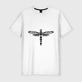 Мужская футболка премиум с принтом Стрекоза в Санкт-Петербурге, 92% хлопок, 8% лайкра | приталенный силуэт, круглый вырез ворота, длина до линии бедра, короткий рукав | насекомое | стрекоза | тату | трайбл | узор