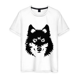 Мужская футболка хлопок с принтом Северный волк в Санкт-Петербурге, 100% хлопок | прямой крой, круглый вырез горловины, длина до линии бедер, слегка спущенное плечо. | волк | голова | север