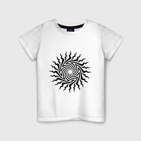 Детская футболка хлопок с принтом Психоделическое солнце в Санкт-Петербурге, 100% хлопок | круглый вырез горловины, полуприлегающий силуэт, длина до линии бедер | извиваться | изогнутое | кривое | лучи | психодел | солнце
