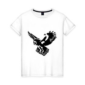 Женская футболка хлопок с принтом Полет совы в Санкт-Петербурге, 100% хлопок | прямой крой, круглый вырез горловины, длина до линии бедер, слегка спущенное плечо | сова