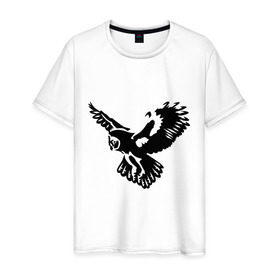 Мужская футболка хлопок с принтом Полет совы в Санкт-Петербурге, 100% хлопок | прямой крой, круглый вырез горловины, длина до линии бедер, слегка спущенное плечо. | сова