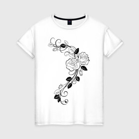 Женская футболка хлопок с принтом Розы в Санкт-Петербурге, 100% хлопок | прямой крой, круглый вырез горловины, длина до линии бедер, слегка спущенное плечо | букет | ветвь | розы цветы